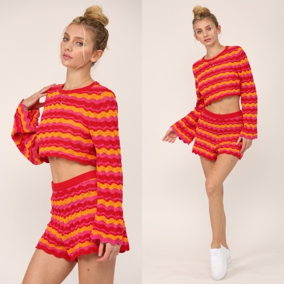 *BLACK FRIDAY SALE* Pacific Beach Chevron Crochet Bell Sleeve Sweater - Picture 3 of 7